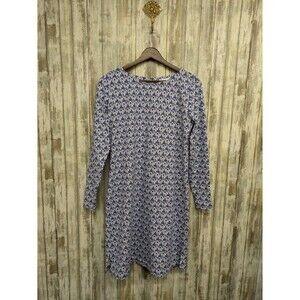 Vineyard Vines Long Sleeve Sheath Dress Blue White Pattern Cotton Small